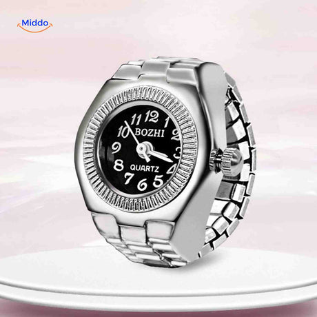 Black round ring watch with timeless design and enduring elegance.