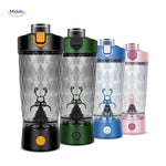 Black electric shaker bottle with built-in storage container.