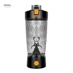 Black electric shaker with extended blender blades for powerful mixing.