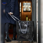 Black foldable shopping trolley with wheels for home and city use