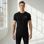 Black cotton t-shirt with smiley print in sleek casual men's style.
