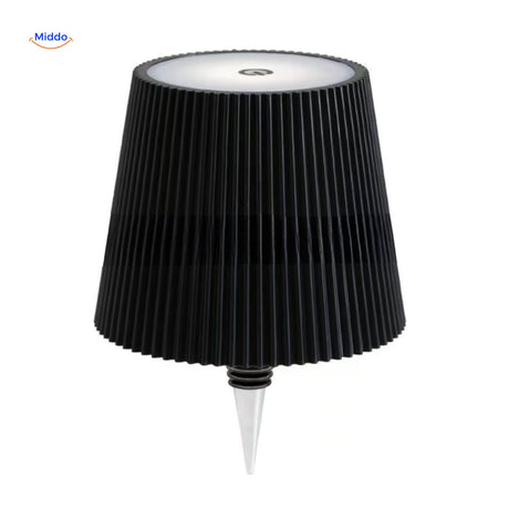 Black textured finish rechargeable bottle lamp for modern home decor.