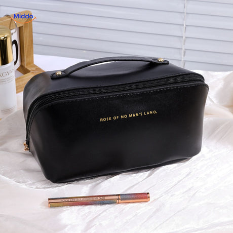 Black waterproof travel cosmetic bag for organization