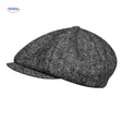 Black wool peaky cap with heritage newsboy style and all-season warmth.