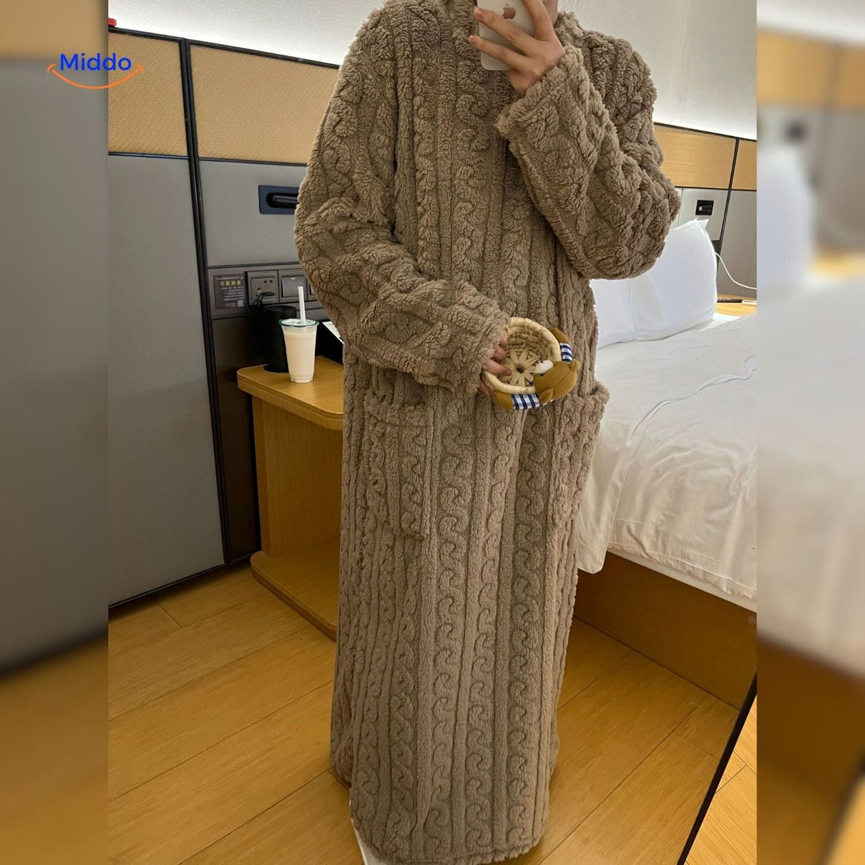 Brown Snugglewear blanket robe with plush loungewear fleece.