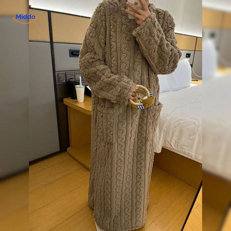 Brown Snugglewear blanket robe with plush loungewear fleece.