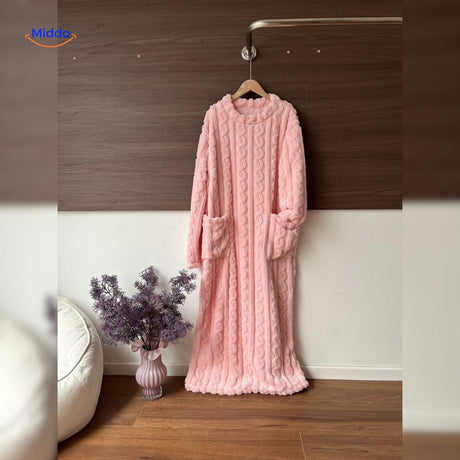 Dark blue blanket robe in warm loungewear fleece.