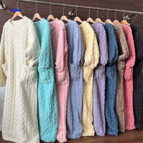 Snugglewear blanket robe in soft fleece with pockets and warm lining.