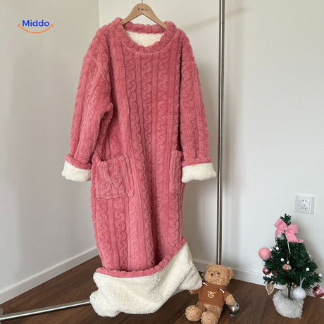 Snugglewear blanket robe long model in nine color variations.