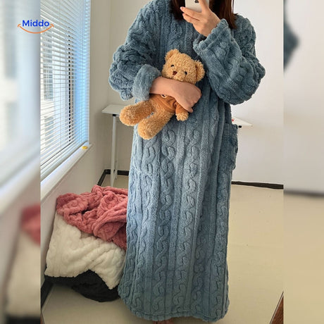 Pink Snugglewear blanket robe showcasing soft winter fleece design.