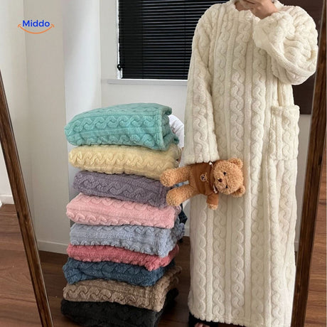 White Snugglewear robe stacked display of all color options.