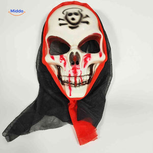 Detailed view of realistic bleeding skull mask with red highlight design.