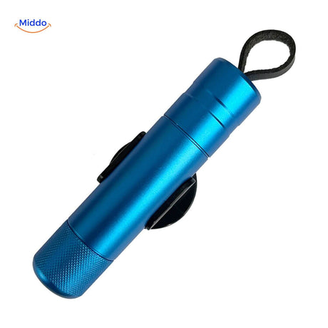 Blue SafeKey Pro car escape tool combining emergency breaker and seatbelt cutter.