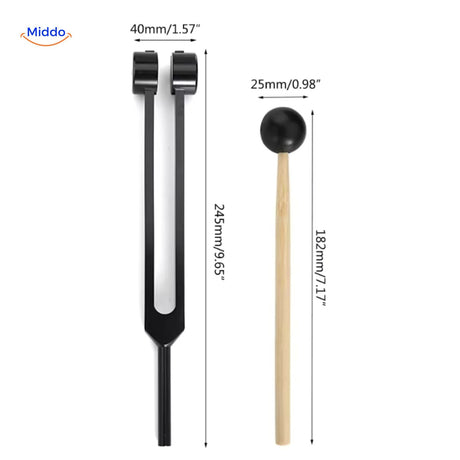 Blue healing tuning fork set displaying all included tools and parts.