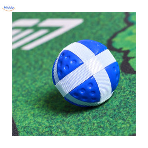 Blue GolfMaster hook-and-loop practice ball on the target