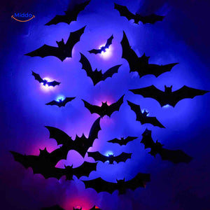 Blue LED bat light creating atmospheric Halloween decoration.