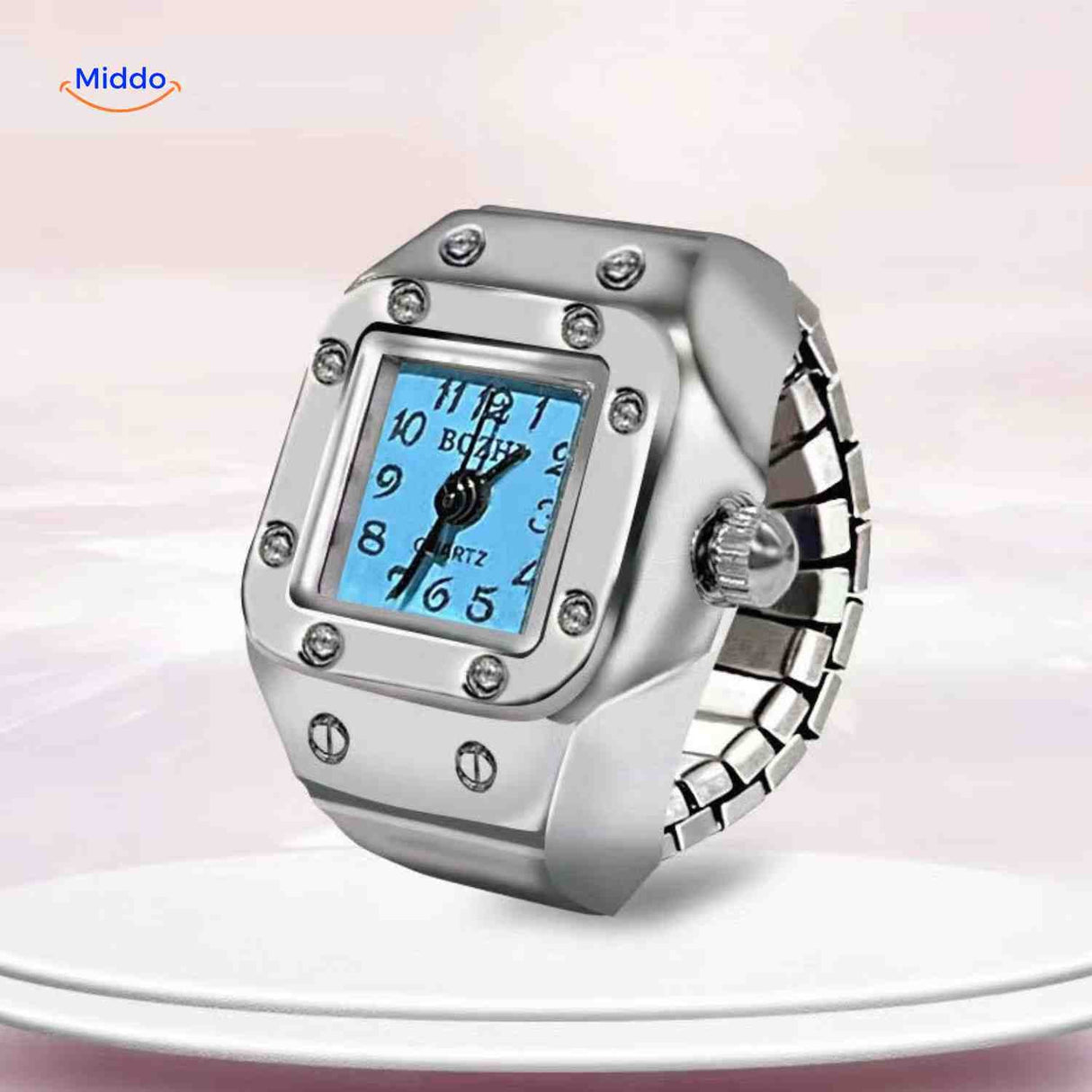 Blue quartz ring watch in unisex style perfect for all wearers.
