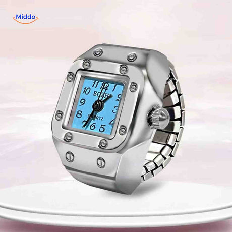 Blue quartz ring watch in unisex style perfect for all wearers.