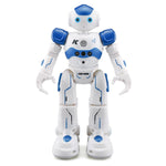 Blue voice-activated robot toy engaging children through interactive play.