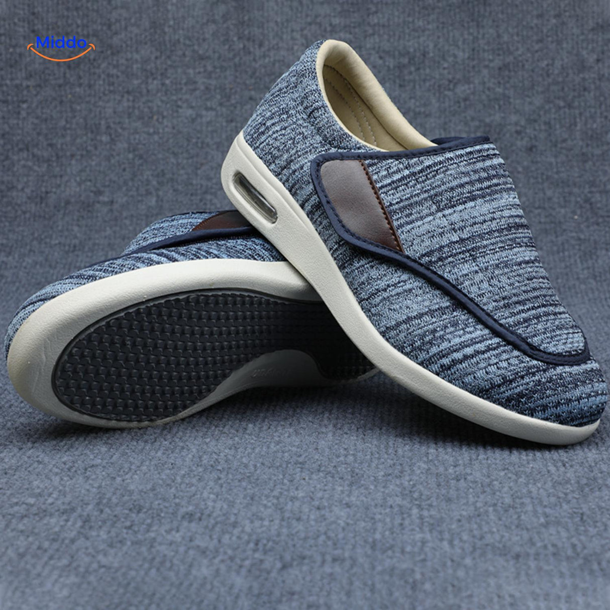 Blue support shoes with durable rubber sole for outdoor comfort.