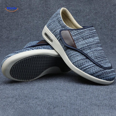 Blue support shoes with durable rubber sole for outdoor comfort.