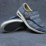 Blue support shoes with durable rubber sole for outdoor comfort.