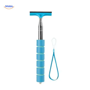 Blue mini car window cleaner with ergonomic comfort grip handle.