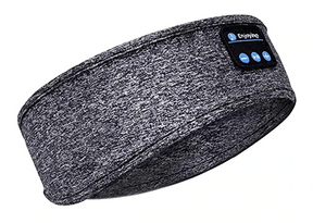 Grey bluetooth sleep headband delivering high-quality audio during sleep.