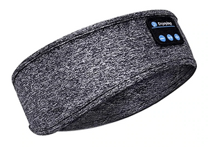 Grey bluetooth sleep headband delivering high-quality audio during sleep.