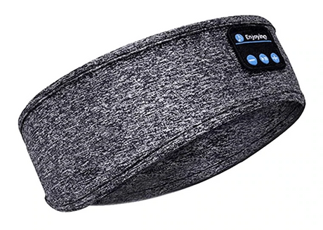 Grey bluetooth sleep headband delivering high-quality audio during sleep.