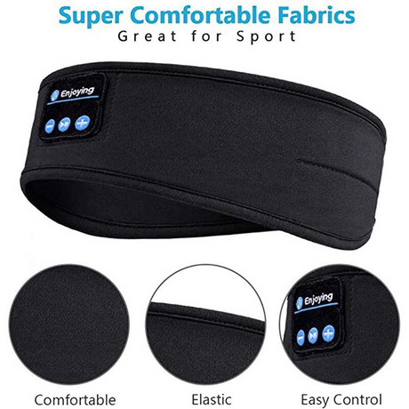 Black bluetooth sleep mask designed for active sleep and sports comfort.