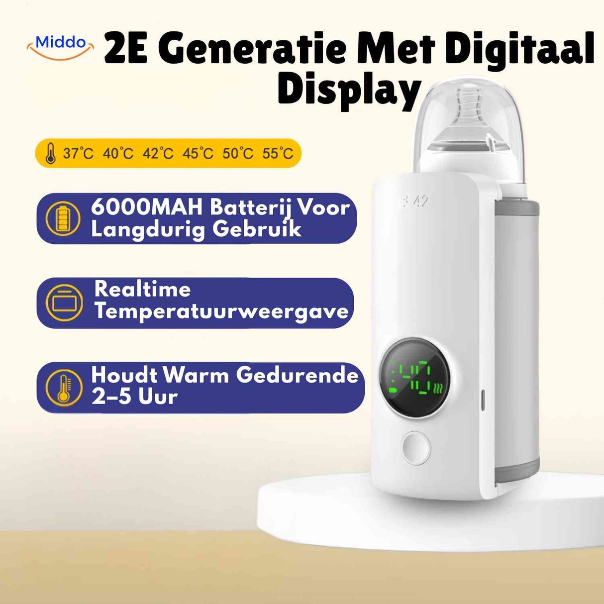 Cordless bottle warmer showing the digital display and precise temperature control settings