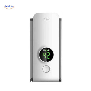 Front-facing LED temperature display on the cordless USB bottle warmer showing current heat level