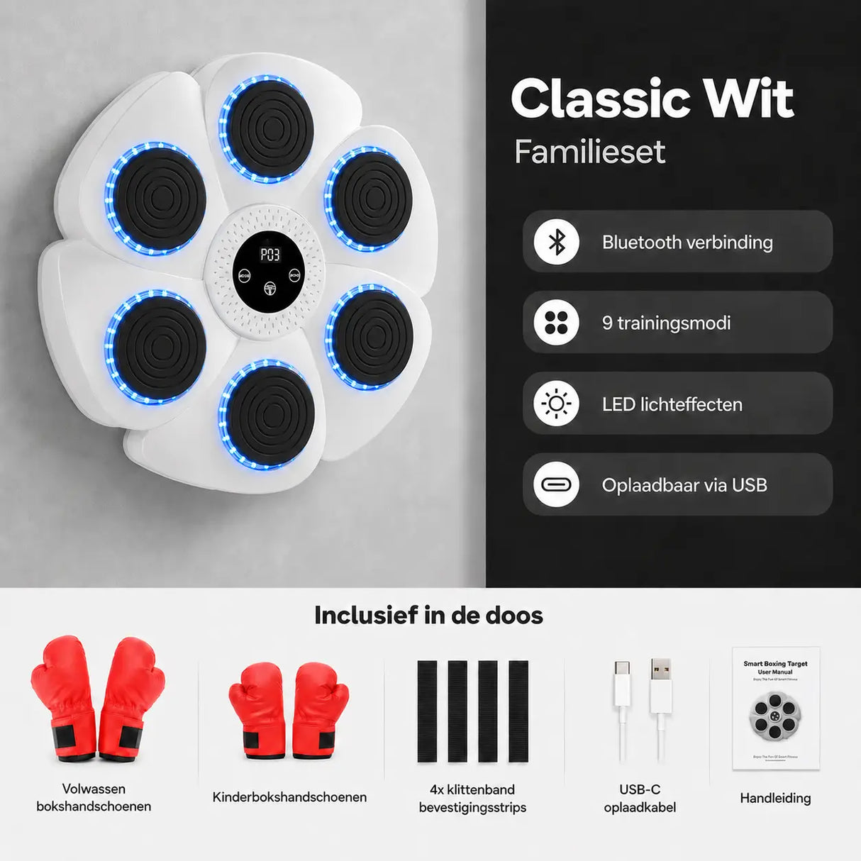 BoxPro classic white family boxing set ideal for multi-generational workouts
