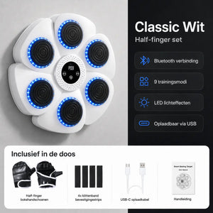 BoxPro classic white boxing set with half-finger training gloves