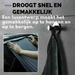 BraidDry car drying towel with convenient hanging loop for easy storage.
