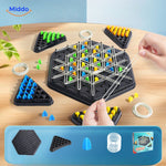 Child playing BrainFlex chess with green game pieces on the strategy board.