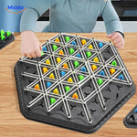 BrainFlex chess thinking game featuring triangular pieces and elastic accessories for play.
