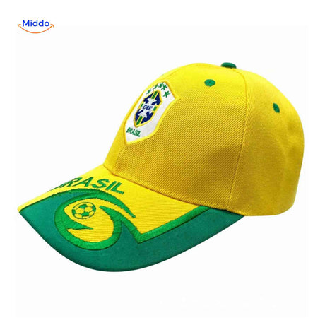 Brazil football cap featuring breathable construction and adjustable fit.