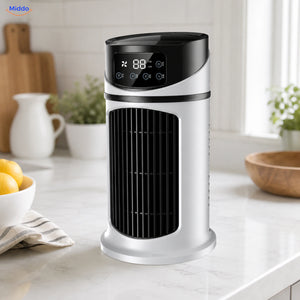 BreezeMist™ personal air cooler on a bright kitchen counter