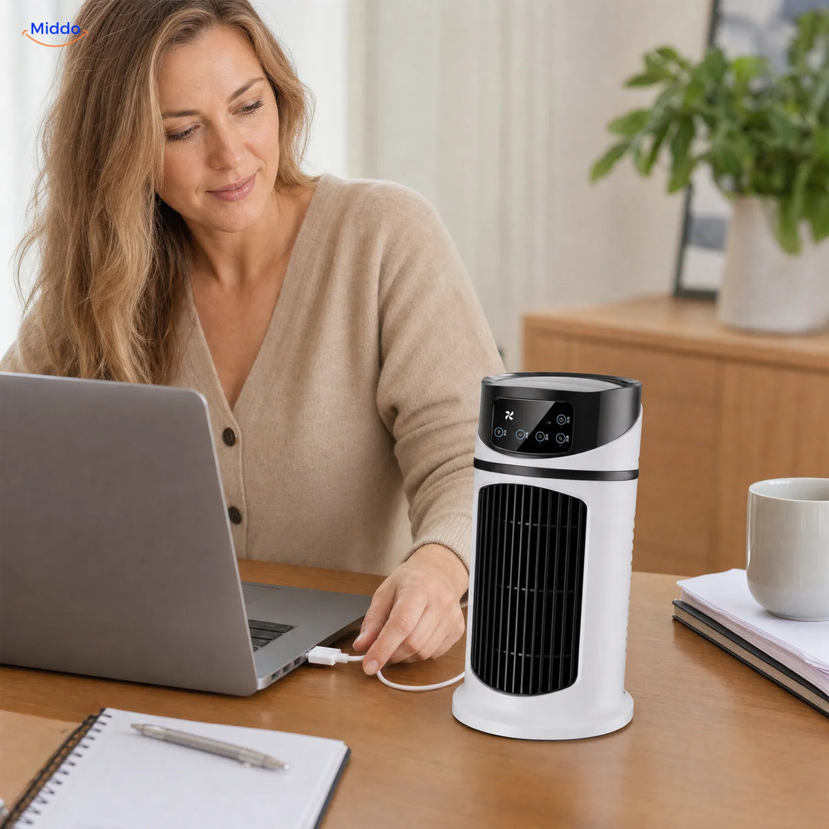 BreezeMist™ portable air cooler for a home or office desk