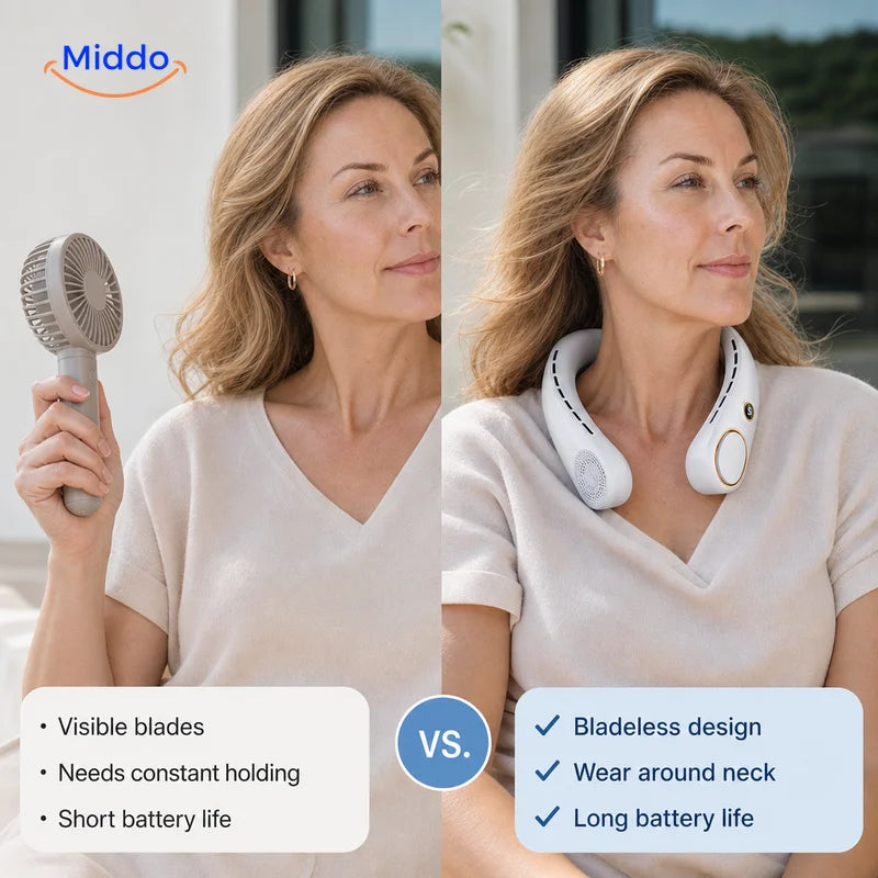BreezeNeck fan comparison with basic handheld fan