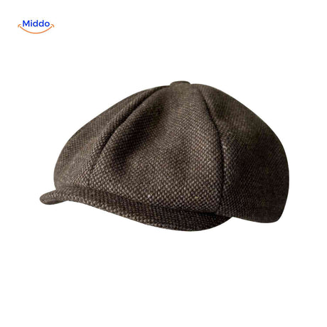 Brown solid wool vintage newsboy cap with all-season comfort.