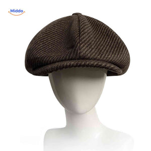 Brown striped wool cabby cap combining vintage design with comfort.