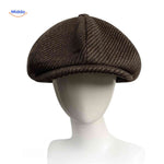 Brown striped wool cabby cap combining vintage design with comfort.