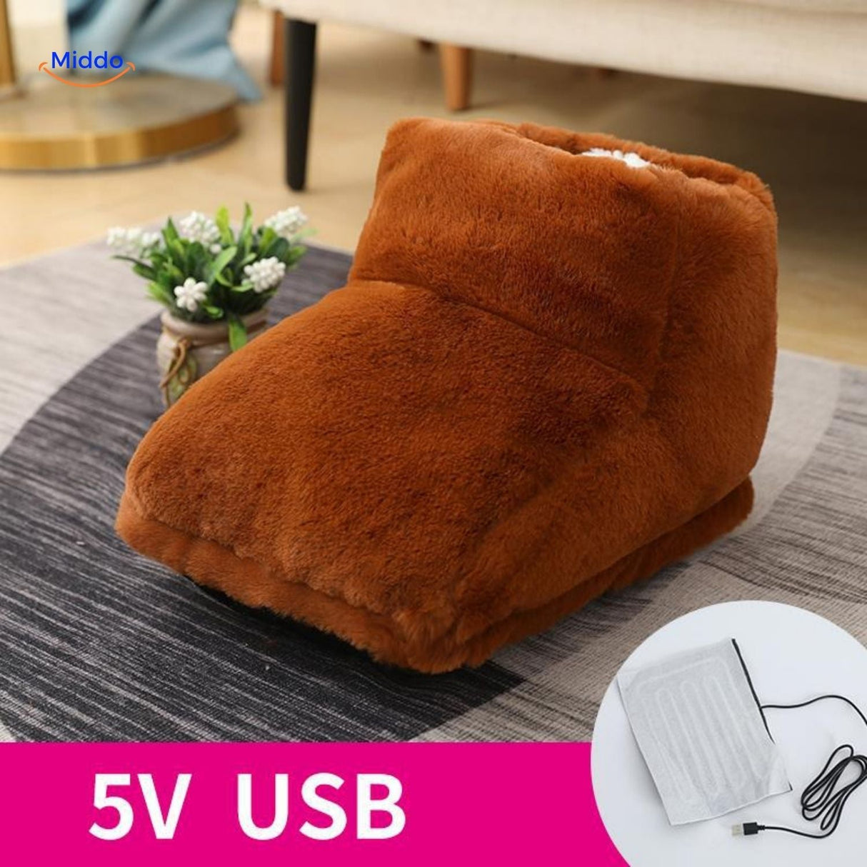 Brown USB-connected heated foot warmer for cozy comfort.