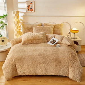 Teddy Fluffy fleece bedding set in Camel Beige