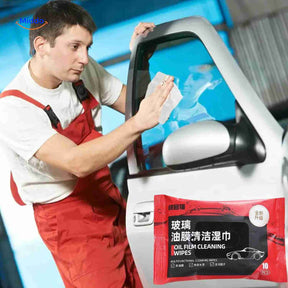 ClearView car glass cleaning wipes removing streaks from car windows.