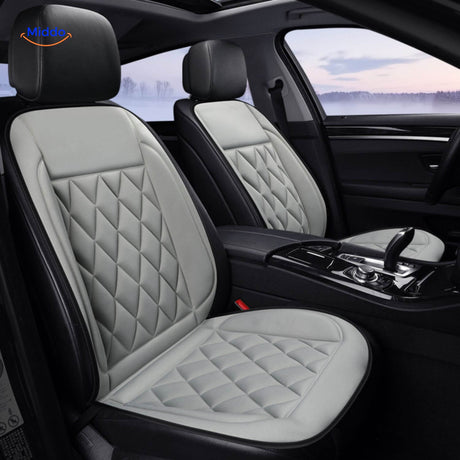 Heated car seat cushion providing instant warmth during cold winter driving conditions.