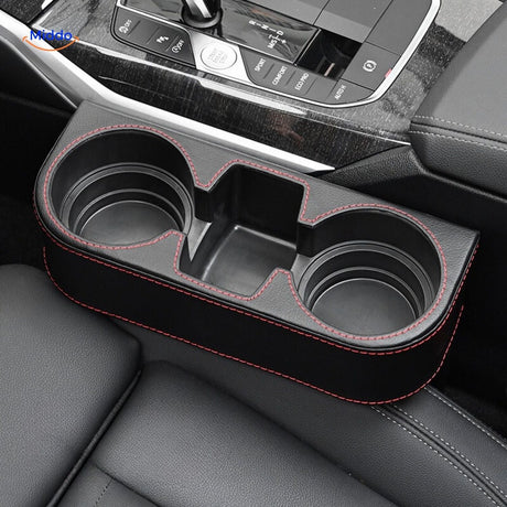 SpaceMate car seat organizer with carbon fiber leather storage design.